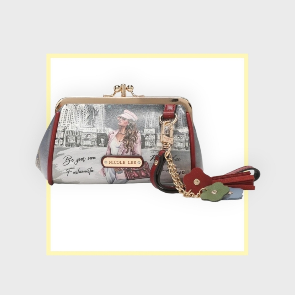 Nicole Lee Artistic Gray and Red Clutch